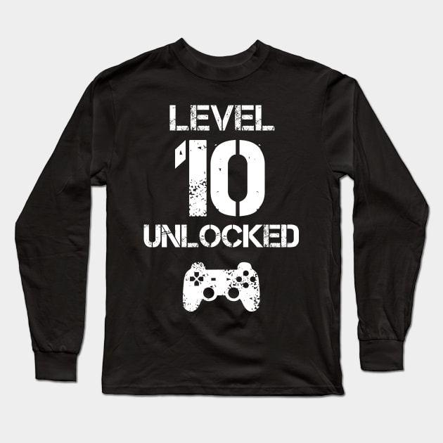 Level 10 Unlocked T-Shirt - 10th Birthday Gift Long Sleeve T-Shirt by Ilyashop